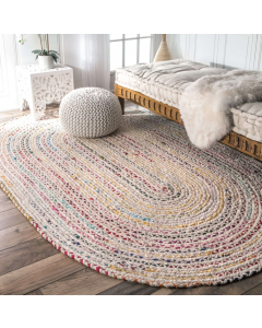 Nuloom NOMAD Hand Braided Cotton OVAL Area Rug, Ivory Red Multi 150cm x 240cm