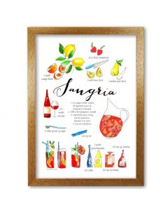 House Additions Sangria Ingredients Recipe Framed Wall Picture Oak Brown A3 42x30cm