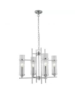 Milo Lighting Ceiling Pendant Silver Chrome 4 Lights With Clear Glass Cylinder Shade   