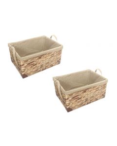 House Additions Wicker Basket Set of 2 Rattan Fabric Beige 20cm H x 42cm W x 31.5cm D