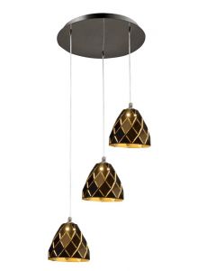 Bravo Lighting Oblique 3-Light Round Ceiling Pendant, Black and Gold H25-120 x D32cm