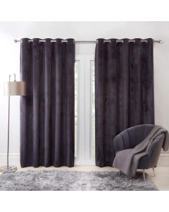 Sienna Capri Velvet Eyelet Curtains Ring Top Charcoal Black 165W cm x 135D cm 