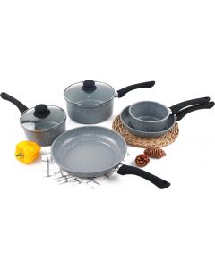 Cermalon Set of 5 Saucepan & Frying Pan Kitchen Grey Forged Carbon Steel Non Stick