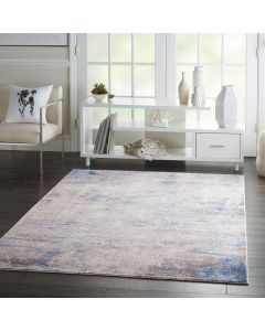 Nourison SILKY TEXTURES Ocean Blue and SIlver ABSTRACT Area Rug 120cm x 180cm