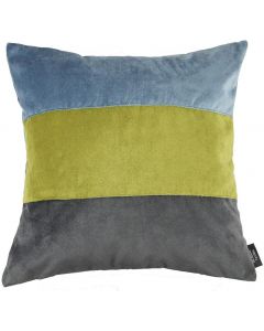 McAlister Straight Velvet Patchwork Cushion Cover Blue, Grey and Lime Green 50 x 50 cm
