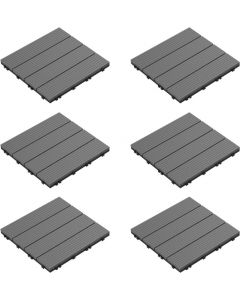 Pure Garden Patio and Deck Tiles Interlocking Slat Pattern 6 Pieces Dark Grey