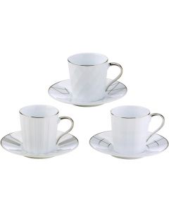 BIA Set of 3 Lux Espresso Cups and Saucers Silver Porcelain Platinum
