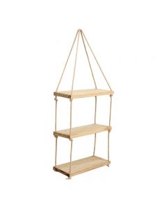 House Additions 3 Tier Hanging Shelf with Rope Wall Mounted, Natural Wood H100 x L36 x W14 cm