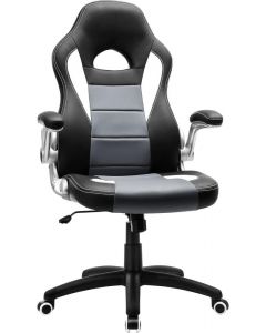 SONGMICS Racing Office Chair with 79cm High Back Adjustable Armrest and Tilt Function Swivel Black Grey