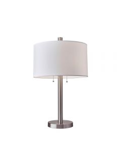 ADESSO Boulevard 2 Light Table Lamp with White Silk Fabric Shade, Satin Steel 44 x 71 cm