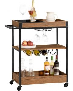 SoBuy 3 Tiers Serving Trolley with Wine Rack and Removable Tray Brown