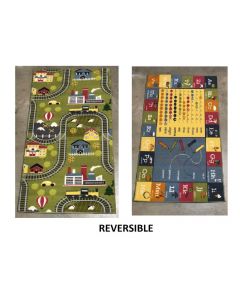 Zoomie Kids PLAYTIME EDUCATIONAL and LANDSCAPE Race Track, REVERSIBLE Area Rug, GREEN Multi 100cm x 200cm
