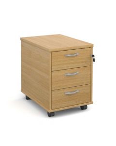 Hallowood Furniture Office 3 Drawer Side Table with Wheels & Silver Handles, Oak Wood 43cm W x 60cm D x 57cm H