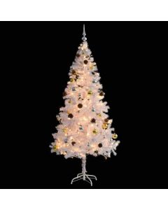 vidaXL Faux Christmas Tree Decorated with Baubles and LEDs, White 180cm