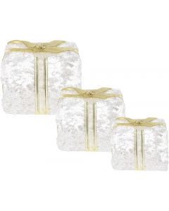 Aufora 3 Piece Christmas LED White & Gold Gift Box Decorative Accent Set