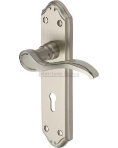Heritage Brass Verona Small Door Handle Lever Lock Set of 2, Satin Nickel