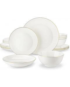 Malacasa Jera 16 Piece Bone China Porcelain Dinnerware Set Service for 4 White and Gold