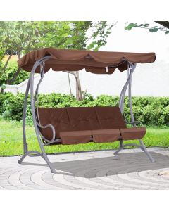 Outsunny Outdoor Garden 3-Seater Metal Swing Chair Hammock Cushioned Brown 