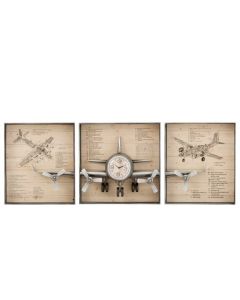 Countryfield Airplane Wall Clock Decor Three Parts Steel Grey W 205 x 75cm H
