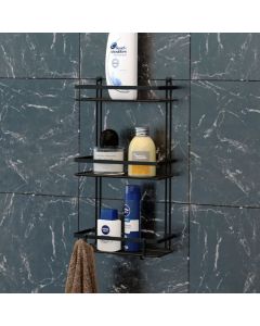 tekno-tel 3-Tier Bathroom Shelf Wall Mounted with Hooks Black