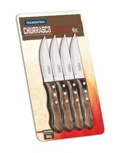 Tramontina Churrasco Jumbo 5" Steak Knives Set of 4 Sharp Knife with Wooden Handle 