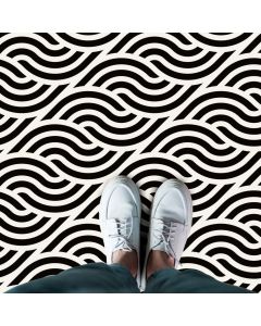 ‎WALPLUS Abstract Flowing Lines Pattern Floor Stickers Small Scale 120cm x 60cm Black and White