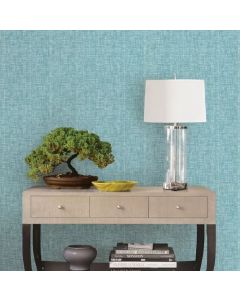 Hazelwood Home Semi Gloss Linen 10.05m x 52cm Plain Roll Wallpaper Turquoise Blue 