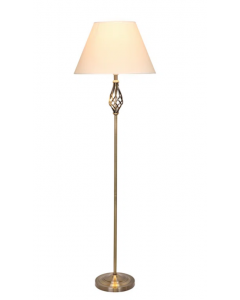 House Additions Kingswood Barley Twist Traditional Floor Lamp Antique Brass with Cream Shade