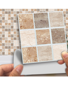 Funlife Beige Brown Marble Effect PVC Mosaic Wall Tile Sticker, 10cm x 10cm Set of 18 