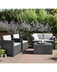 Keter Armona Outdoor Garden 4 Seater Rattan Furniture Set with Storage, Grey