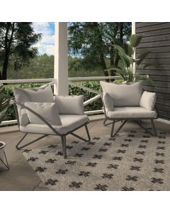 Novogratz Teddi Outdoor Garden SET OF 2 Lounge Chairs with Cushion Grey