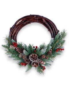 National Tree Christmas Frosted Berry Grapevine Wreath, Brown, Wood, 41cm