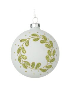 The Seasonal Aisle Mistletoe with Pearl Christmas Bauble, White Green Hanging Ornament Set of 6
