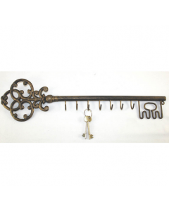 House Additions Large Key Shaped Key Wall Hook 7 Hinges, Black And Gold, 53cm L