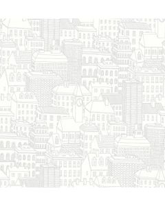 A Street Prints Clipse Sketched Buildings Dove Fine Decor Wallpaper, 52cm x 10.05m