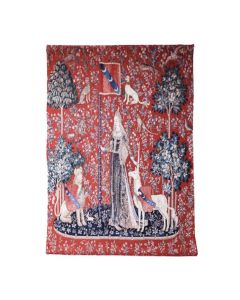 Signare Woven Lady & Unicorn the Sense of Touch Wall Hanging Red Blue Beige 100cm x 138cm