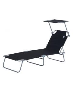 Outsunny Outdoor Garden Folding Sun Lounger with Sun Shade, Backrest Adjustable w/ 4 Positions Black