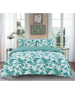 Night Zone Ellie Leaf Printed Floral Reversible Duvet Cover Set Teal Green Double size 4FT6 Polycotton