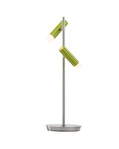 RegenBogen Stuttgart 2-Light LED Table Lamp, Satin Nickel with Green Shades