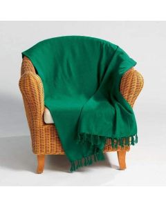 DOUCEUR D'INTERIEUR Herringbone Chair Throw with Fringes, Green 220cm x 240cm 100% Cotton