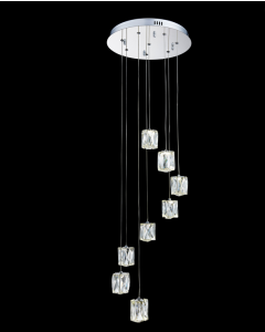Ambilight Luxury 8 Light LED Ceiling Cluster Pendant Crystal and Chrome Finish, 43cm Dia x 200cm Max High