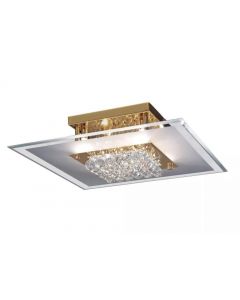 Diyas Delmar 6 Light Square Flush Ceiling Light French Gold with Crystals