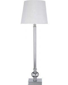 Premier Housewares 75cm Ursula Table Lamp Metal Base Silver White Silk Off White Empire Shade