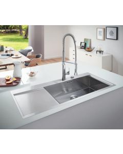 GROHE Kitchen Flush Mount Sink with Drainer Stainless Steel 1 Bowl, 1160 x 520mm