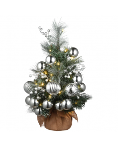 National Tree Company 60cm Christmas Tree Green with Warm White LED Baubles Berries Silver 2Ft
