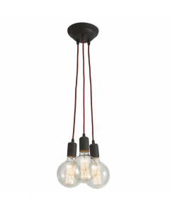 Lampex Industrial 3 Light Ceiling Cluster Pendant Light, Black Shade Clear Plastic