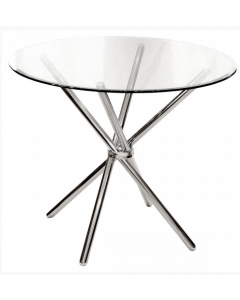Febland Criss-Cross Round Clear Glass Dining Table, 90cm D x 75cm H