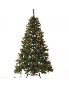 HOMCOM Pre-Lit Artificial Christmas Tree PVC Metal Stand-Green 5FT 1.8m