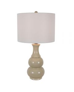 Milo Lighting Purcellville Ceramic Crackle Table Lamp Ivory Beige with Drum Shade