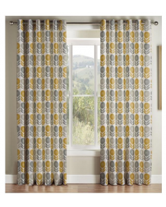 Montgomery Uppsala Floral Eyelet Curtains 183cm L x 168cm W Yellow Mustard Fabric